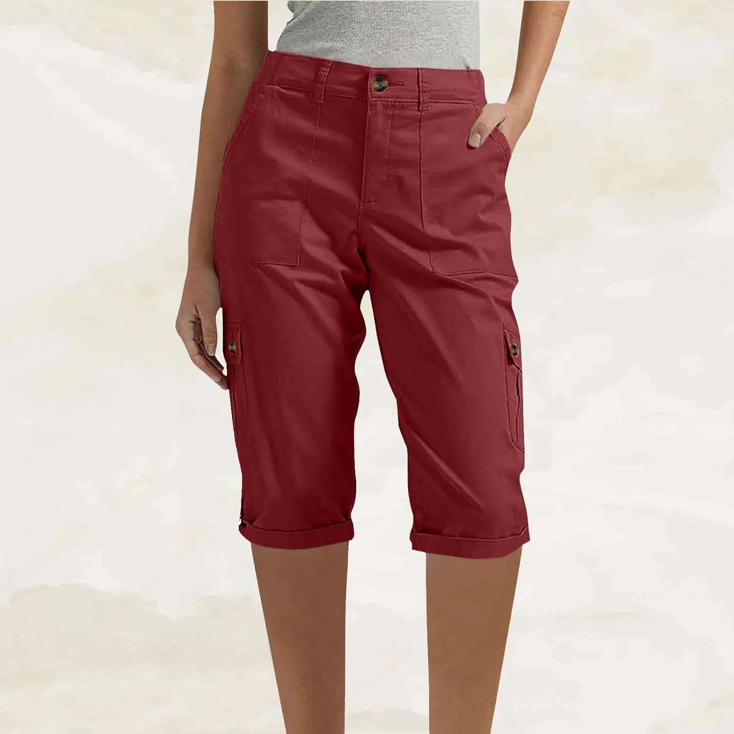 Womens Capris with Pockets Stretch Lightweight Casual Cargo Pants Rolled Summer Cropped Trousers Outdoor Clothes