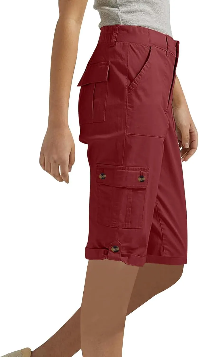 Womens Capris with Pockets Stretch Lightweight Casual Cargo Pants Rolled Summer Cropped Trousers Outdoor Clothes