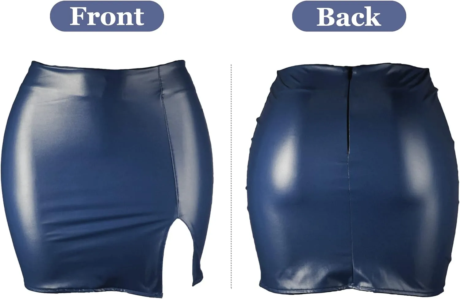 Women??s High Waist Short Skirts Pu Leather Bodycon Mini Skirts Sexy Split Hem Mini Pencil Skirts for Club