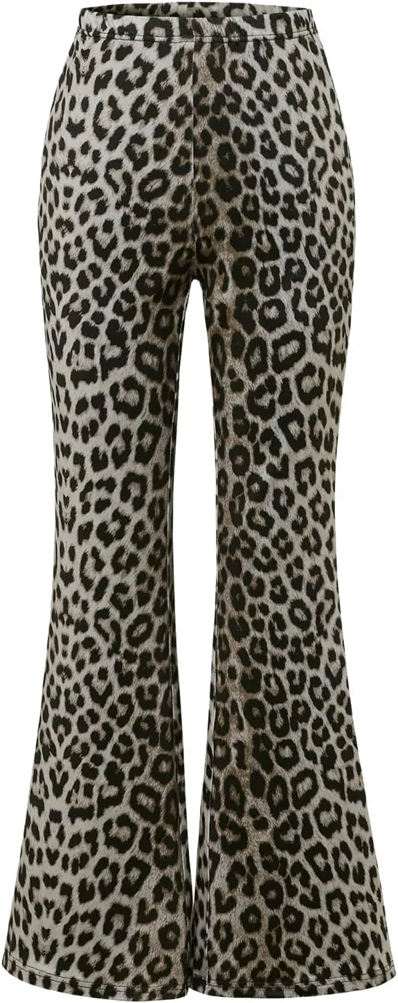 Women's Leopard Print Skinny Flared Pants Casual Fitted Flared Yoga Pants