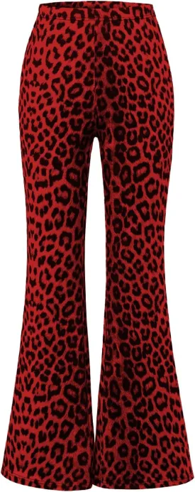 Women's Leopard Print Skinny Flared Pants Casual Fitted Flared Yoga Pants