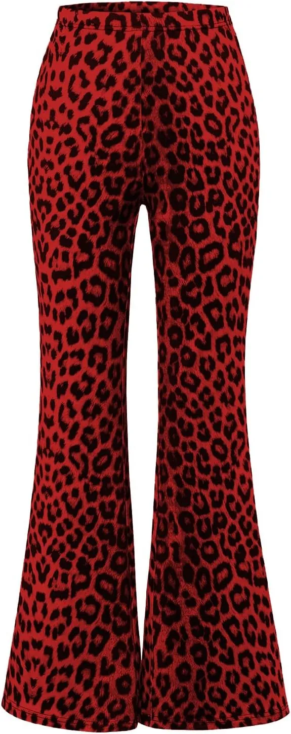 Women's Leopard Print Skinny Flared Pants Casual Fitted Flared Yoga Pants