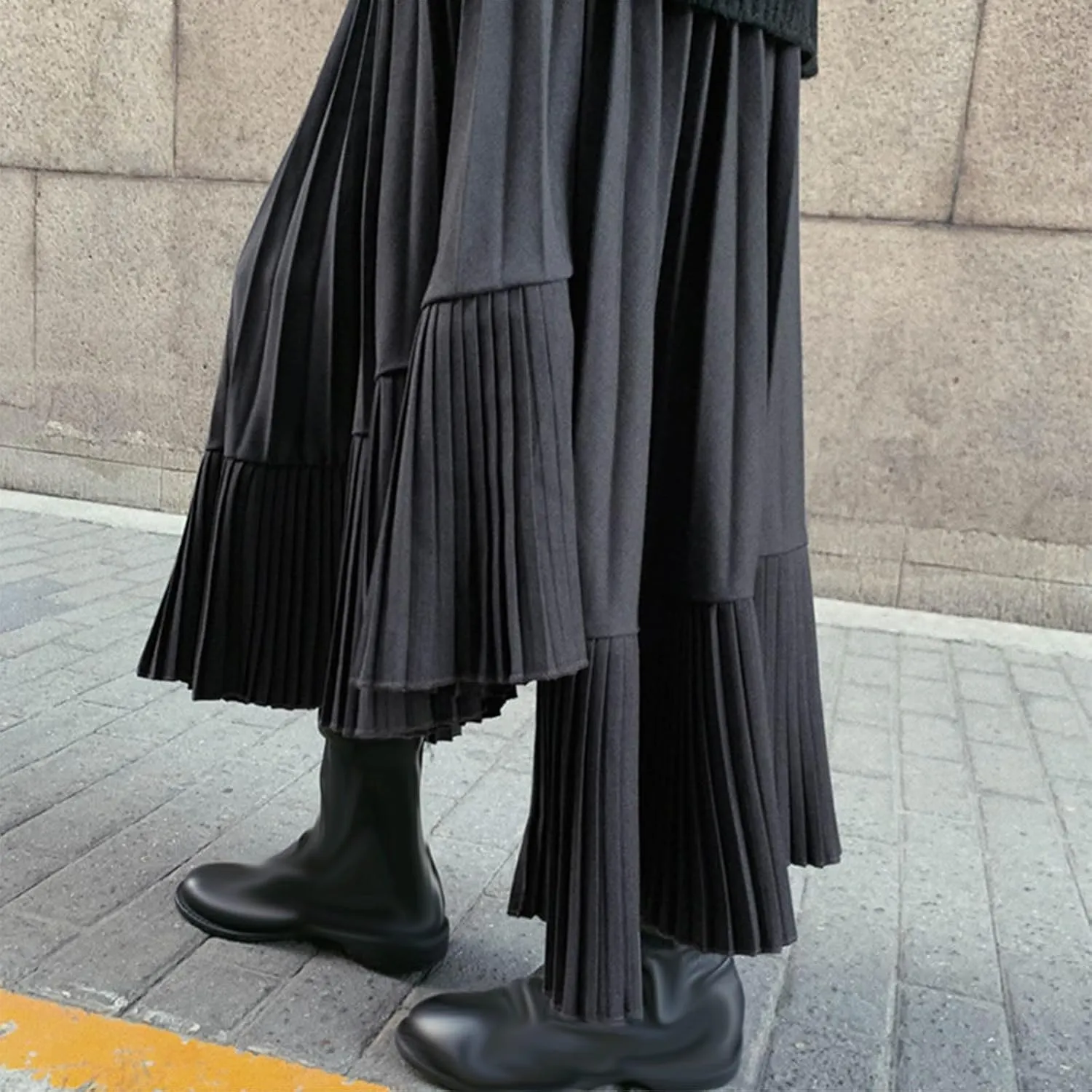 Womens Pleated Skirts Fashion High Waisted Swing Fishtail Skirts Casual Loose Going Out Solid Color Midi Skirt