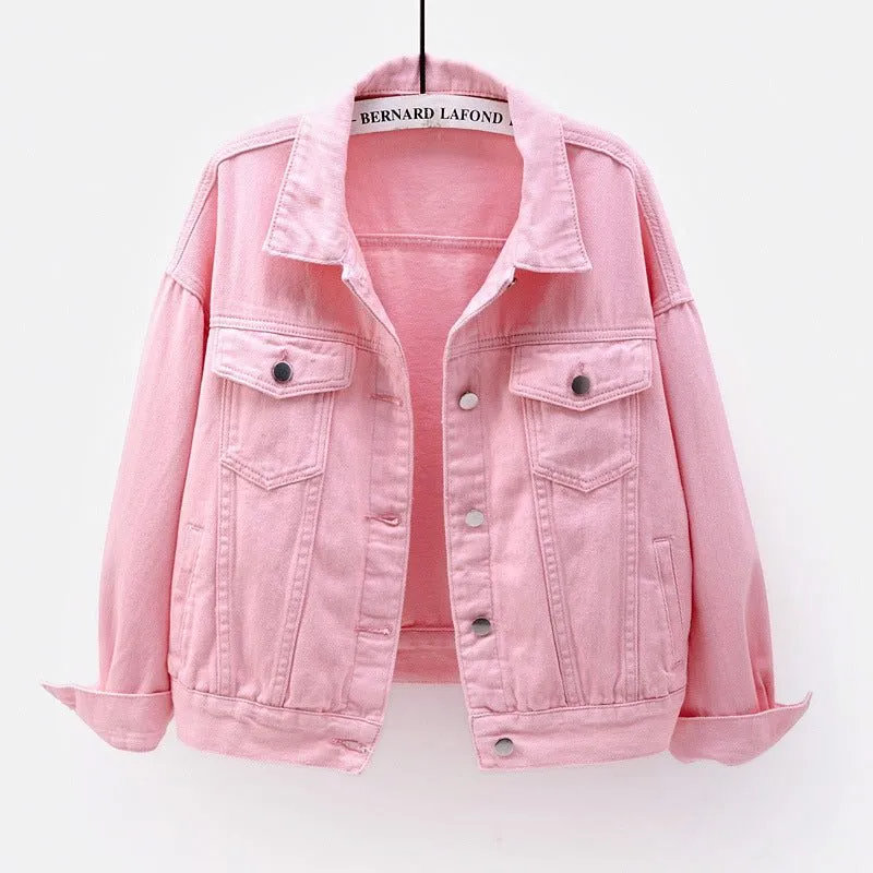 Women’s Solid Colour Denim Jacket with Pockets