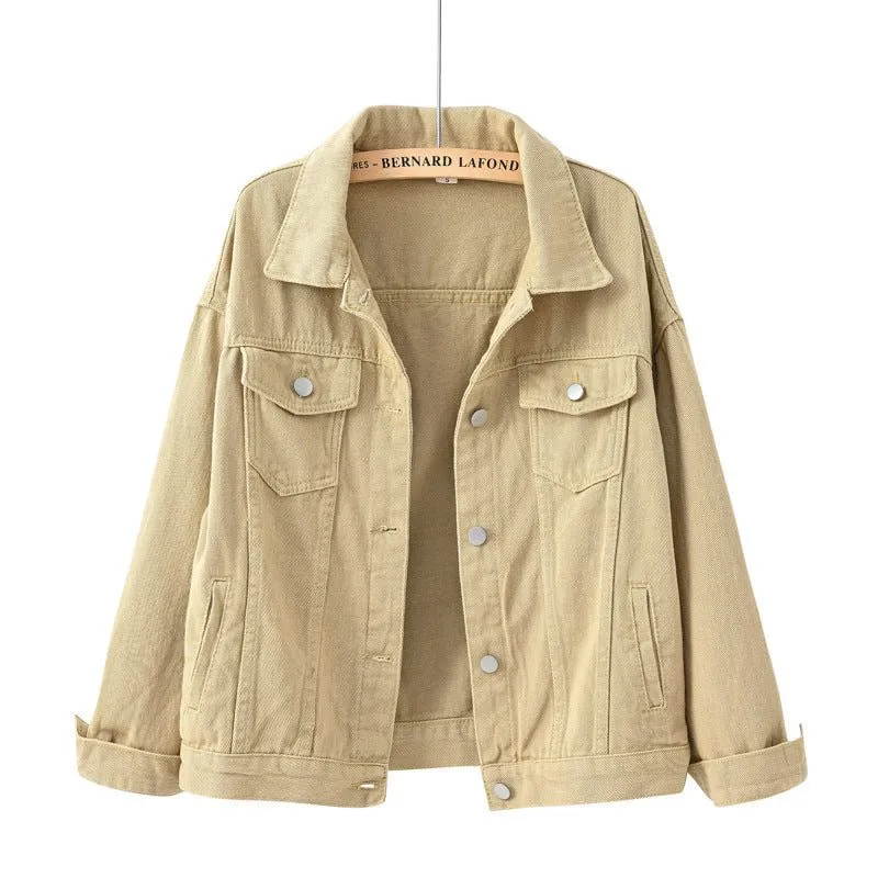 Women’s Solid Colour Denim Jacket with Pockets