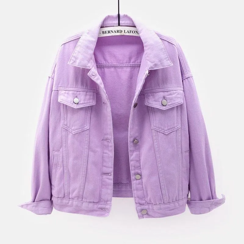 Women’s Solid Colour Denim Jacket with Pockets