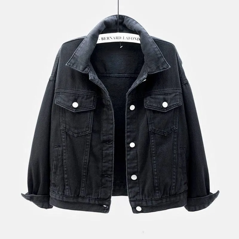Women’s Solid Colour Denim Jacket with Pockets