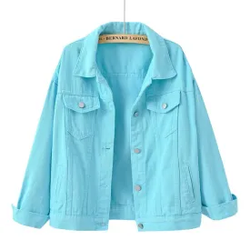 Women’s Solid Colour Denim Jacket with Pockets