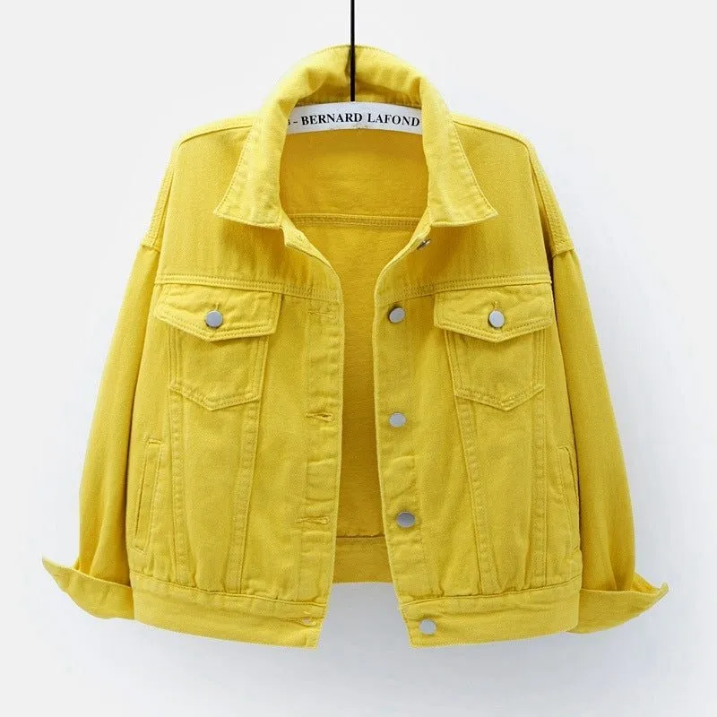 Women’s Solid Colour Denim Jacket with Pockets