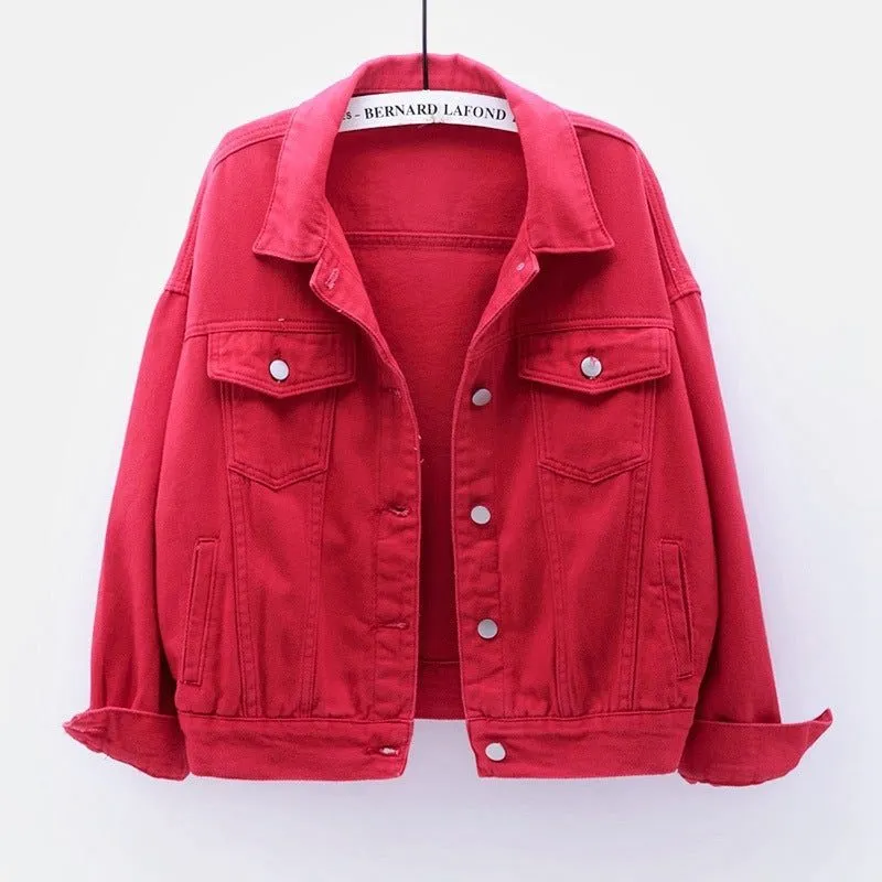 Women’s Solid Colour Denim Jacket with Pockets