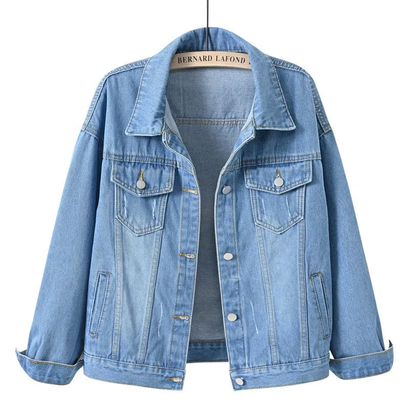 Women’s Solid Colour Denim Jacket with Pockets