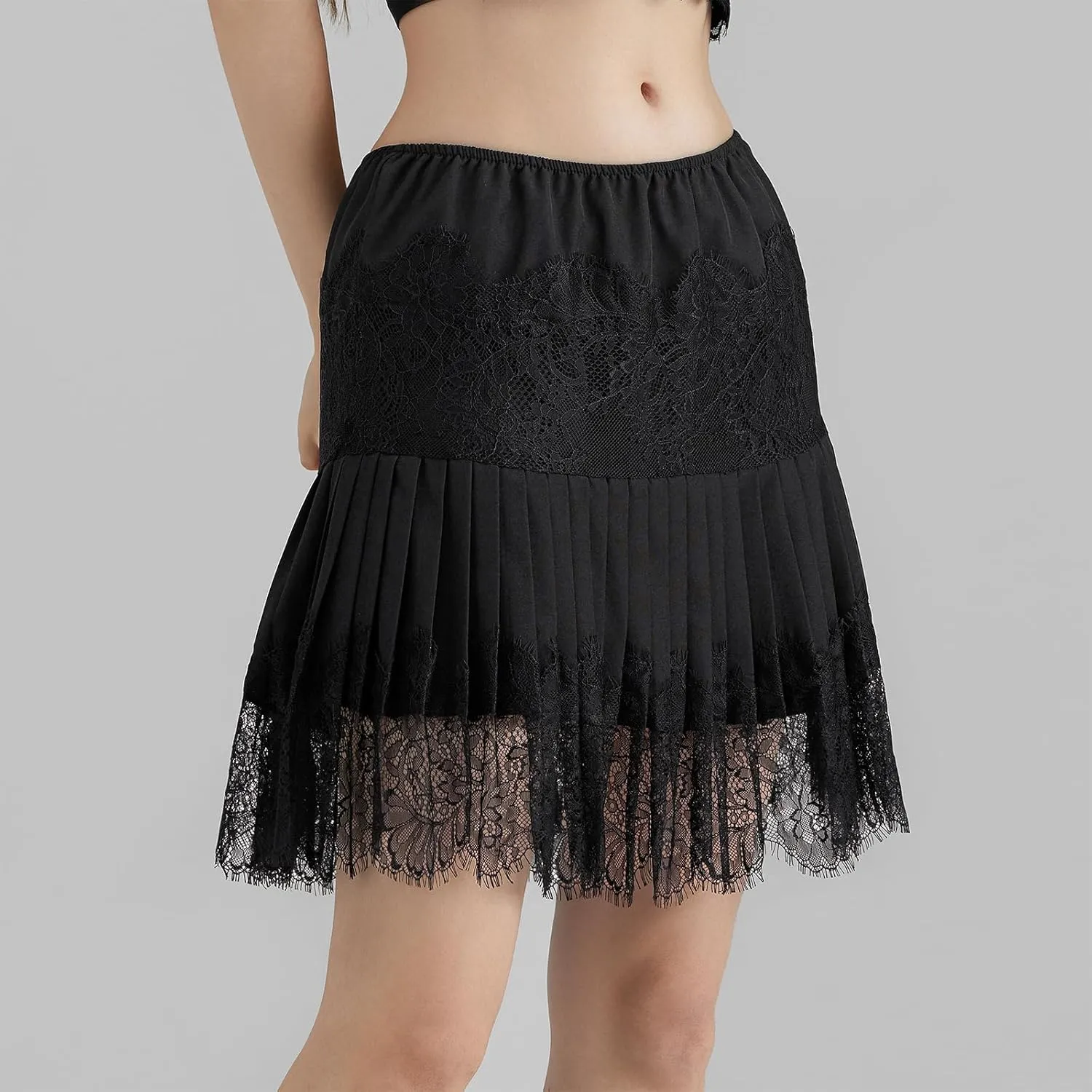 Womens Y2K Lace Mini Skirts Fashion Low Rise Pleated Lace Slip Mesh Floral Layered Skirts Summer Flowy Short Skirts