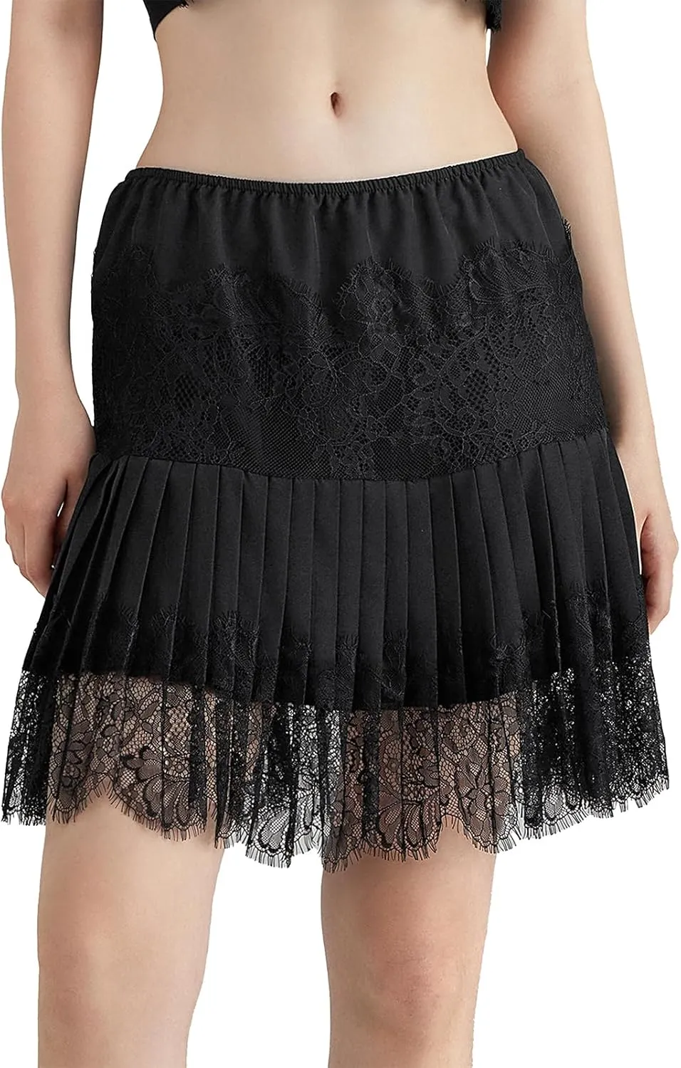 Womens Y2K Lace Mini Skirts Fashion Low Rise Pleated Lace Slip Mesh Floral Layered Skirts Summer Flowy Short Skirts
