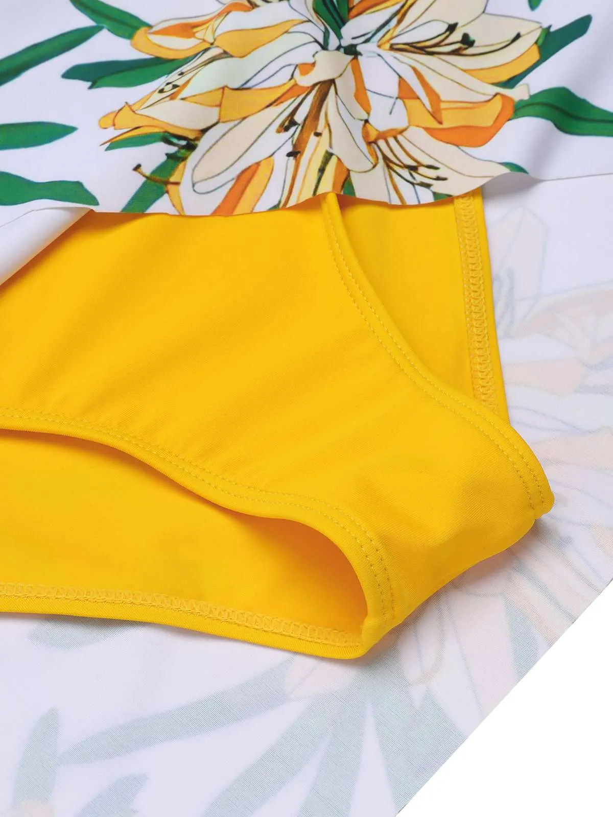 Yellow 1940s Floral Patchwork One-Piece Swimsuit