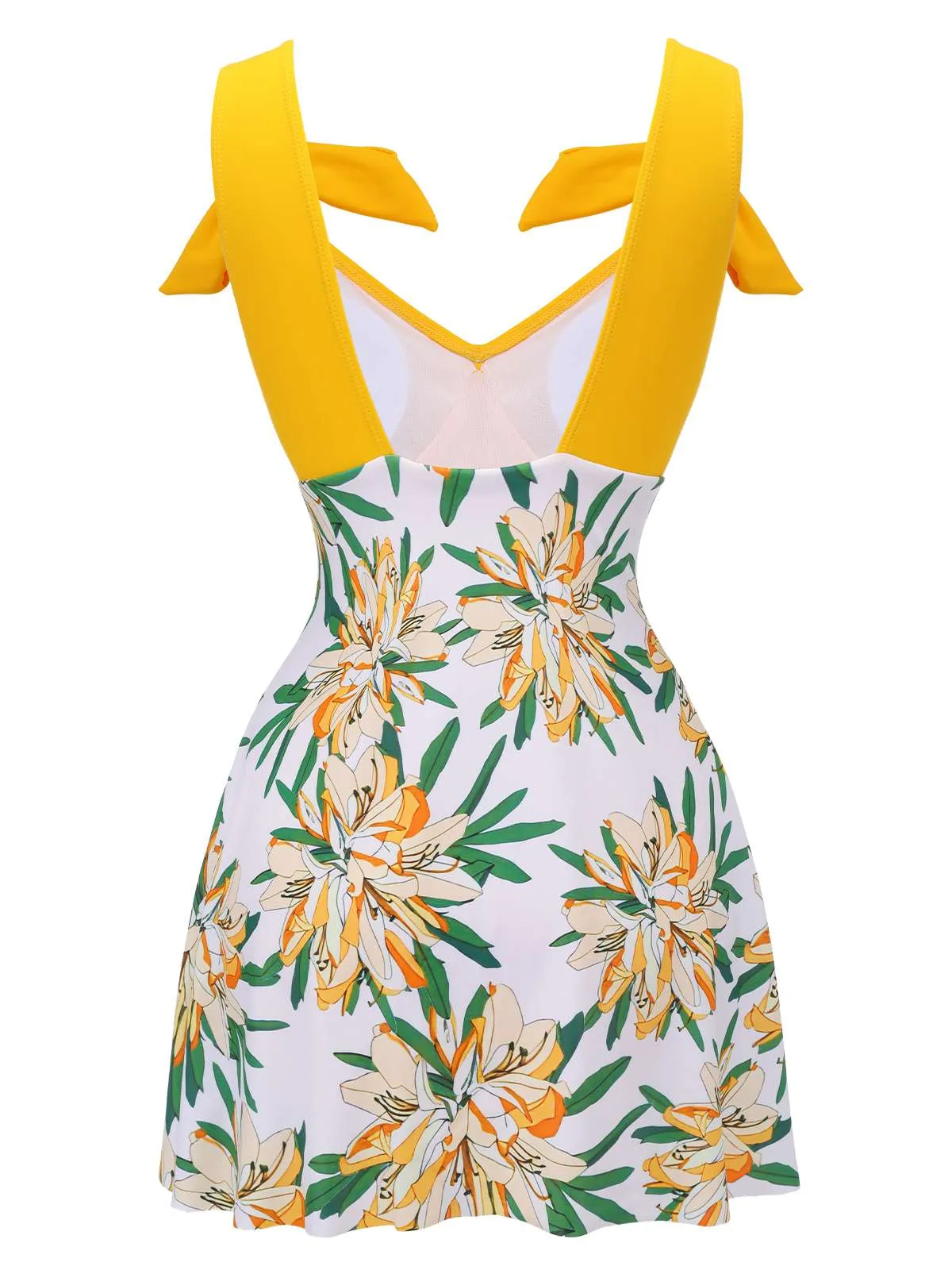 Yellow 1940s Floral Patchwork One-Piece Swimsuit