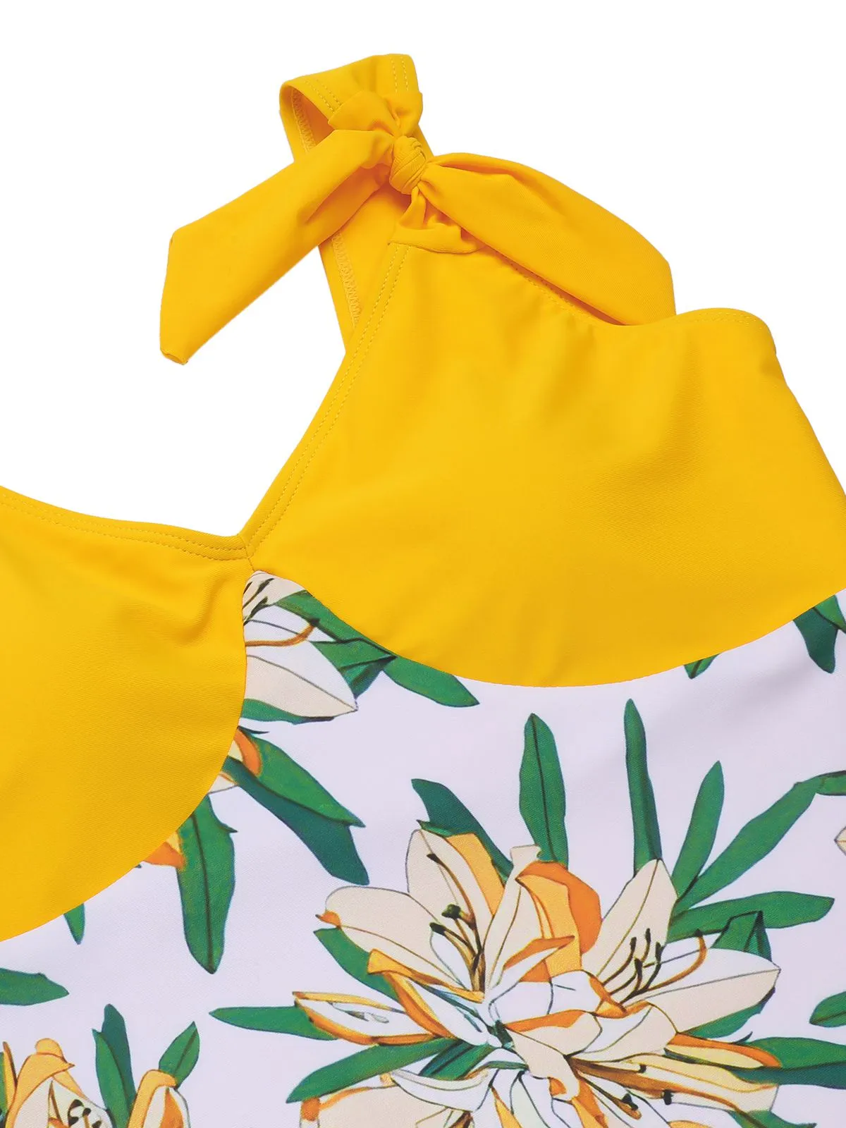 Yellow 1940s Floral Patchwork One-Piece Swimsuit